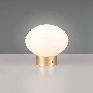 Reality Leuchten Nabíjecí stolní lampa Earl LED, mosaz/opál, výška 14,5 cm, sklo