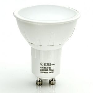 TESLA - LED žárovka GU10, 5W, 230V, 400lm, 30 000h, 3000K teplá bílá, 100° stmívatelná GU100530-5D